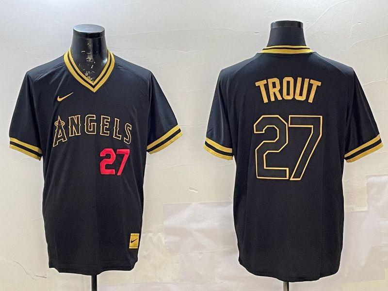 Men Los Angeles Angels #27 Trout Black Gold Game 2025 Nike MLB Jersey style 4